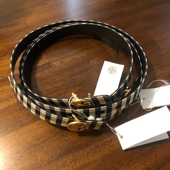 NWT $198 Tory Burch REVERSIBLE Belt in Black Leather and Gingham -Various Sizes! - Picture 7 of 11